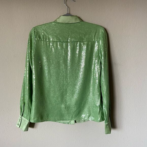 Alice + Olivia Willa Sequin Green Shirt Button Up Dress Shirt Size S - Picture 9 of 11